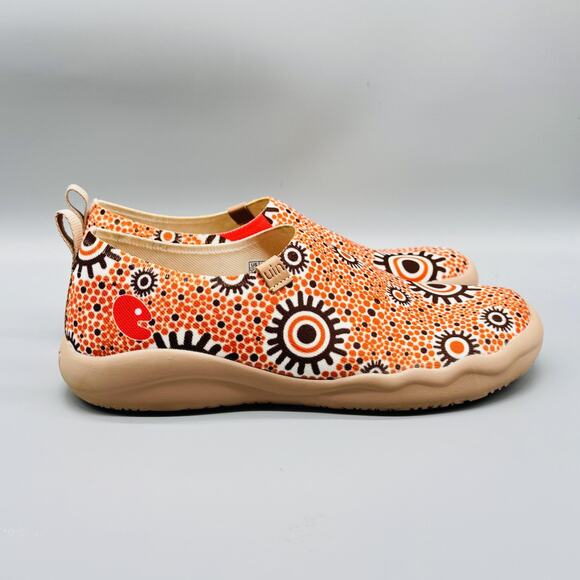 UIN Shoes - UIN Shoes Womens 10.5 Orange Canvas Abstract Art Print Slip On Casual Travel